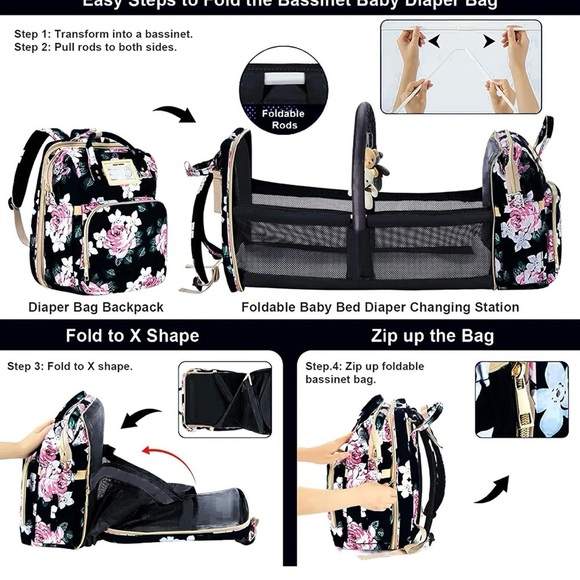 Diaper Bag Large Capacity Bags Floral Durable with Changing Station for Baby-NWT - Picture 14 of 16